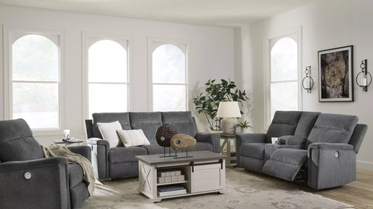 Barnsana Reclining Power Sofa Set; Gravel