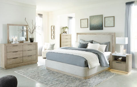 Hennington King Size Bed, Chest of Drawers,Dresser & Mirror and Nightstand