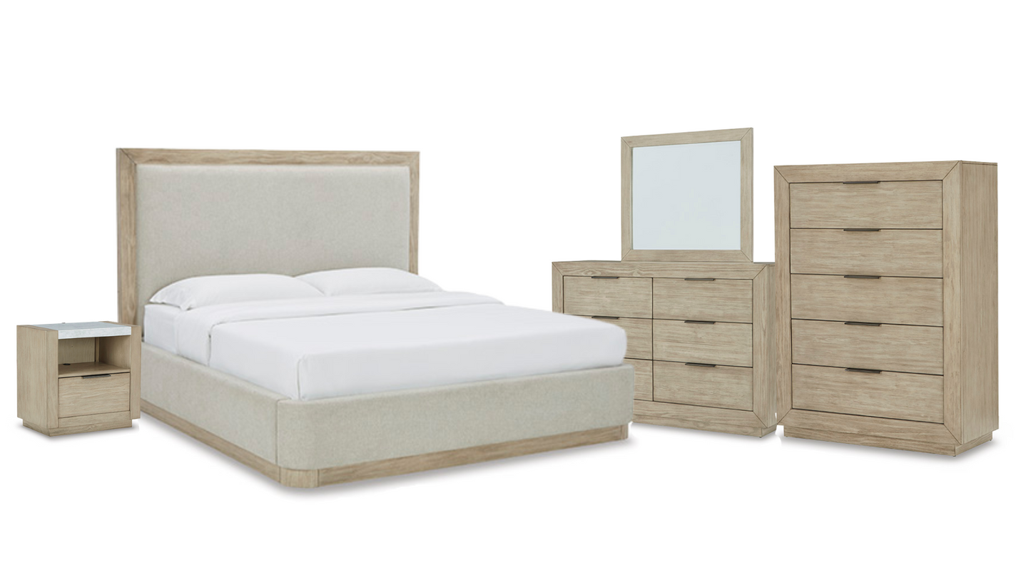 Hennington King Size Bed, Chest of Drawers,Dresser & Mirror and Nightstand