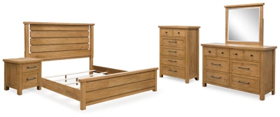 Kristiland California King Panel Bed with Mirrored Dresser, Chest and Nightstand