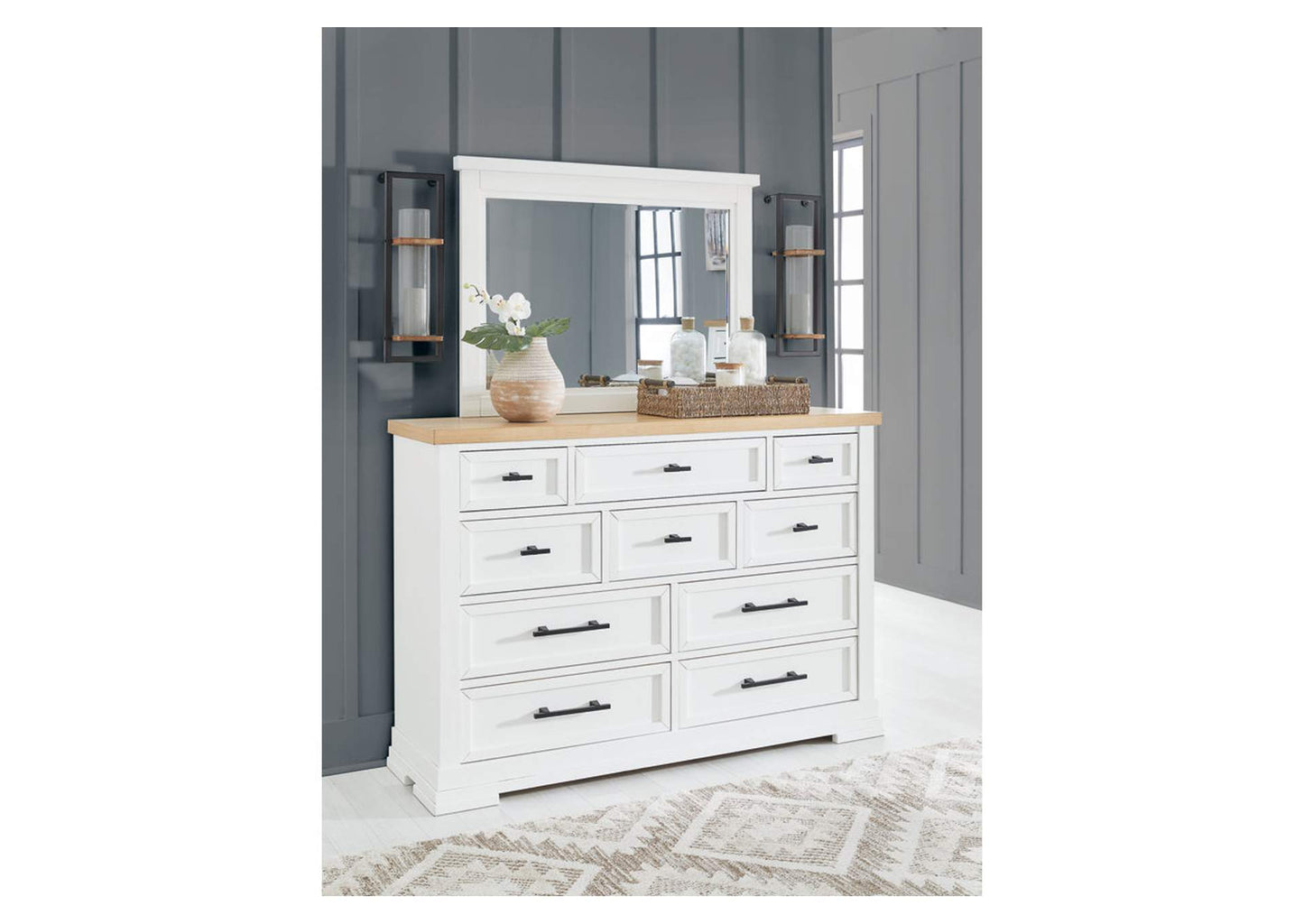 Ashbryn Dresser with mirror (White/Natural)