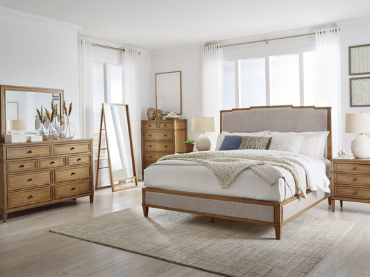 Sharlance California King Upholstered Panel Bed Set; Light Brown