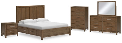 Cabalynn California King Panel Bed Set with Storage; Light Brown