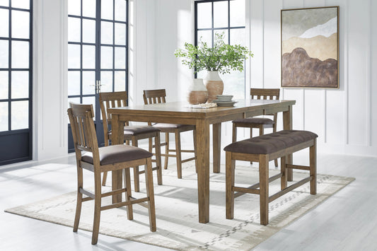 Broxtyn Counter Height Extension Dining Table, 4 Barstools and Bench