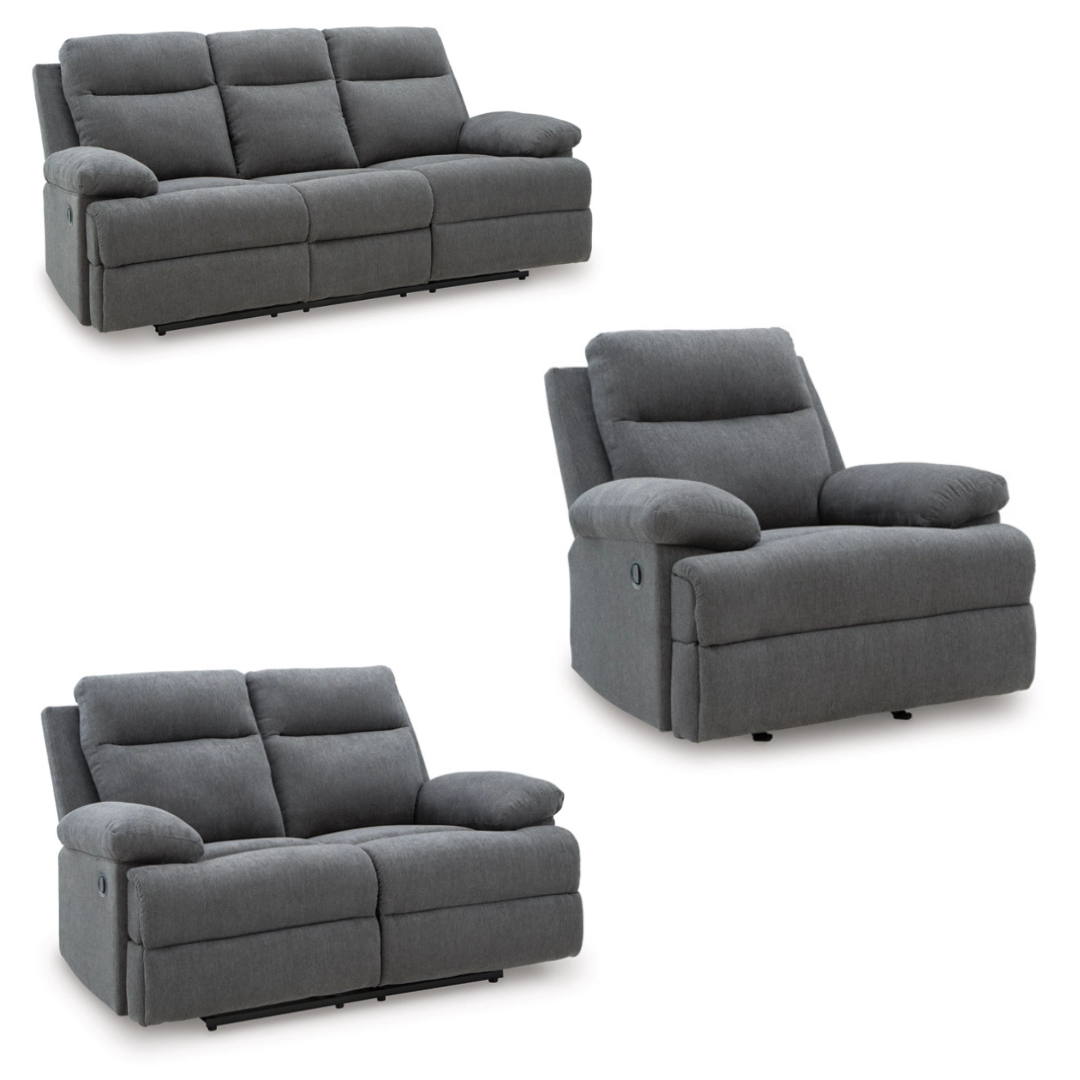 Tarrant Reclining Sofa Set; Charcoal