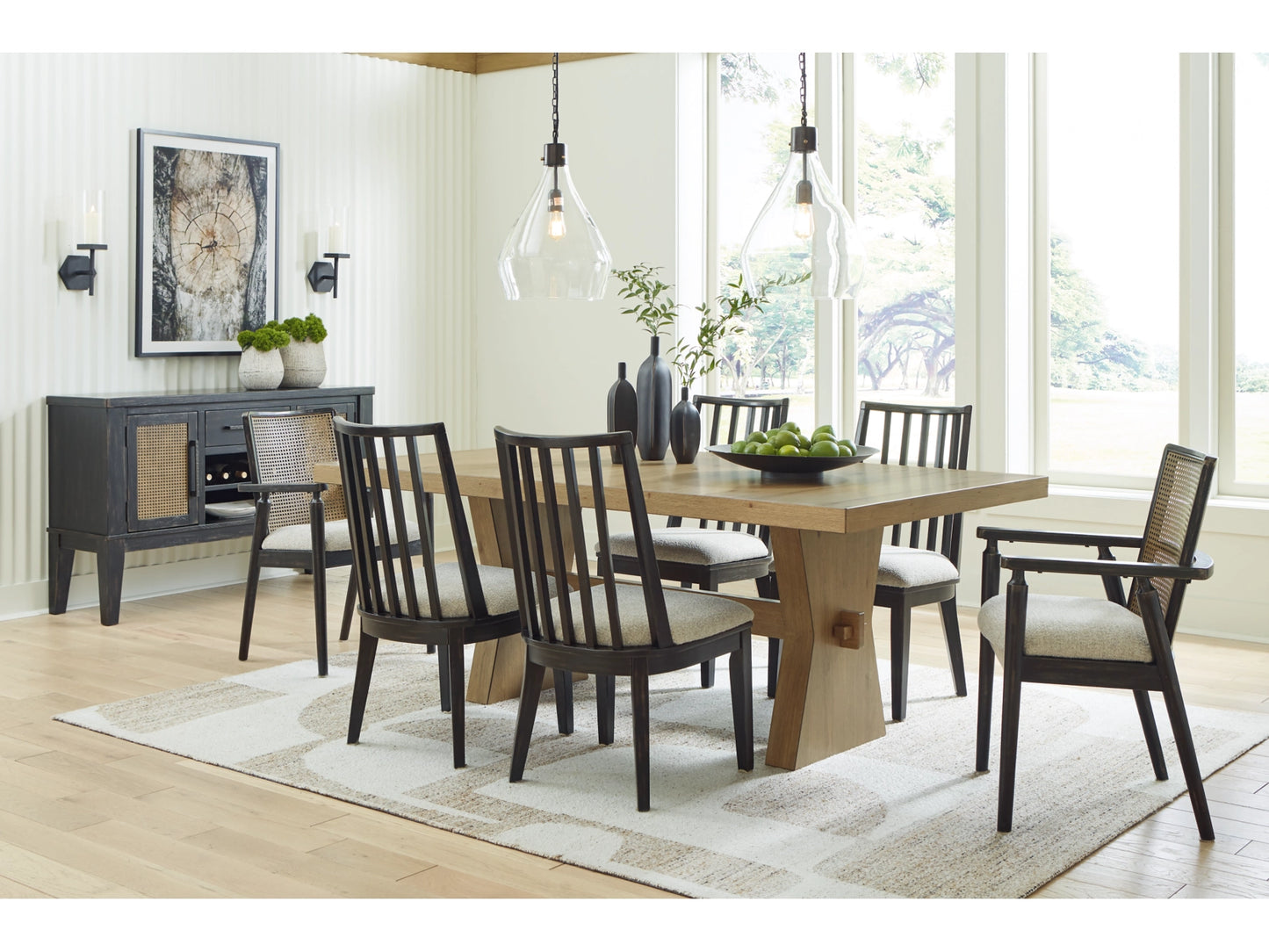 Galliden Dining Table 4 side chairs and 2 arm chairs