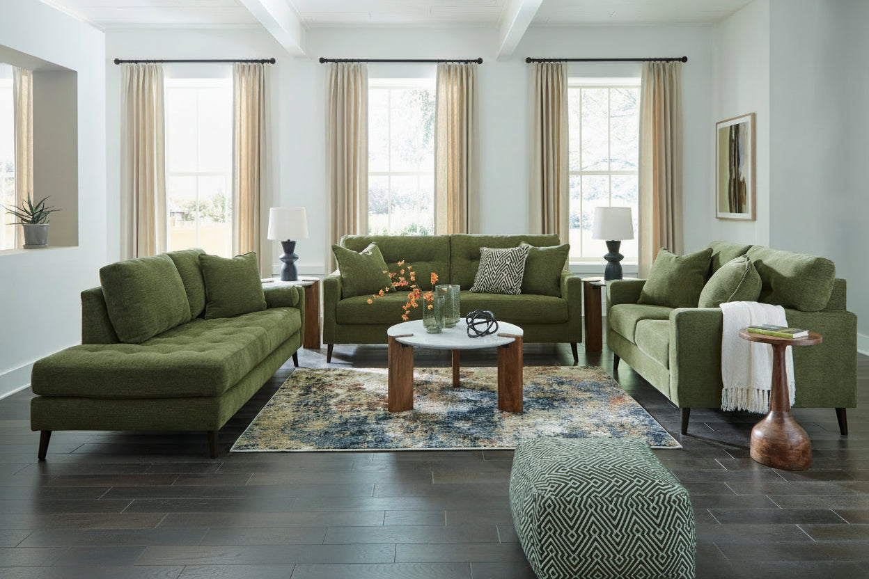 Bixler Sofa,Loveseat and RAF Corner Chaise; Olive