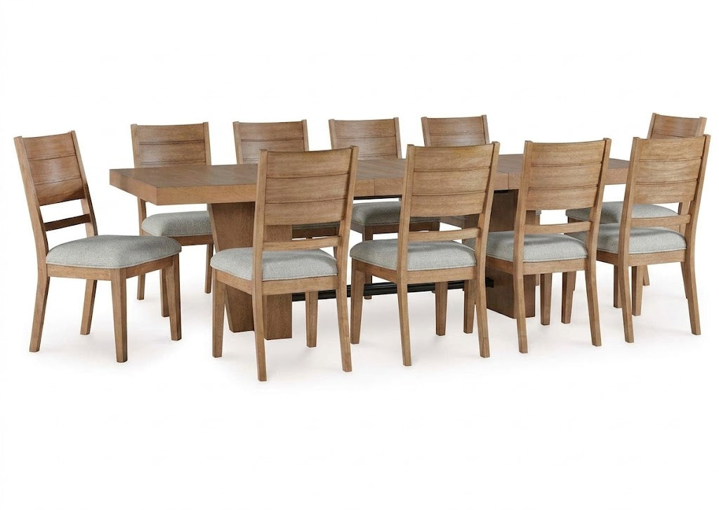 Kristiland Dining Extension Table and 10 Chairs; Warm Brown