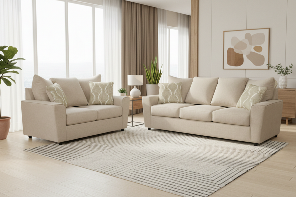 Stairatt Sofa and Loveseat; Sand