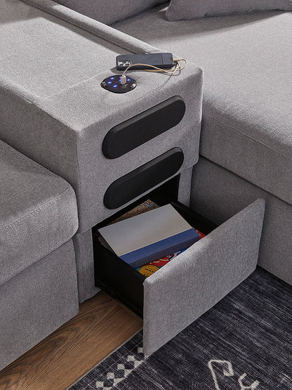 Modmax 9-Piece Sectional with Audio System and Storage Consoles; Granite