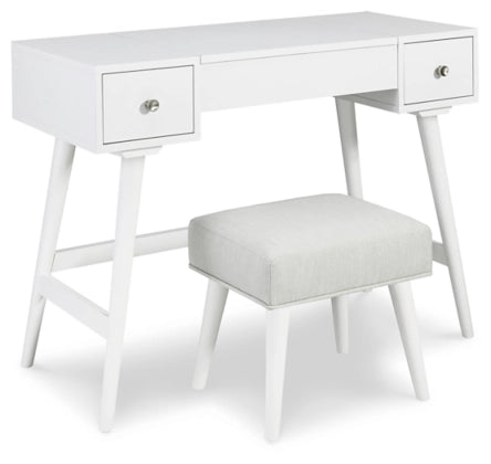 Thadamere Vanity with Stool; White