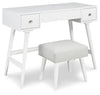 Thadamere Vanity with Stool; White