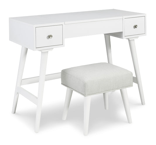 Thadamere Vanity with Stool; White