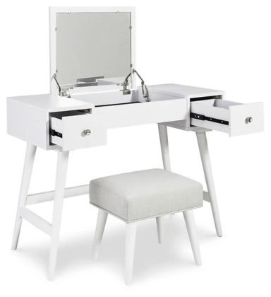 Thadamere Vanity with Stool; White