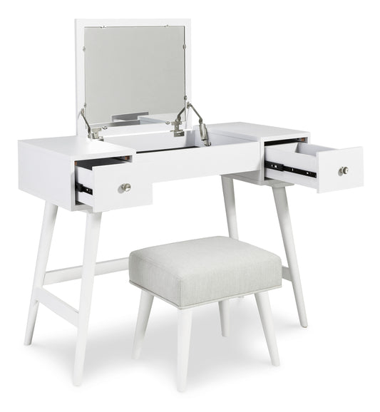 Thadamere Vanity with Stool; White