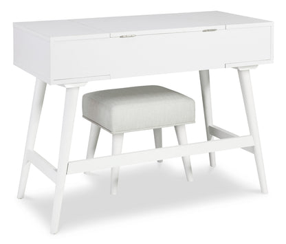 Thadamere Vanity with Stool; White