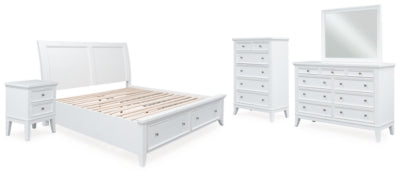 Trulani California King Sleigh Storage Bed with Mirrored Dresser, Chest and Nightstand