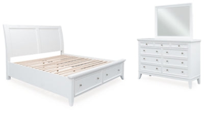 Trulani King Sleigh Storage Bed with Mirrored Dresser