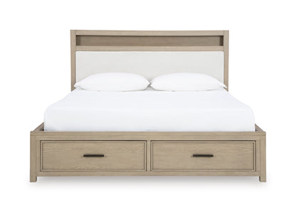 Calmoro King UPH Panel Bookcase Bed Set; Gray Wash
