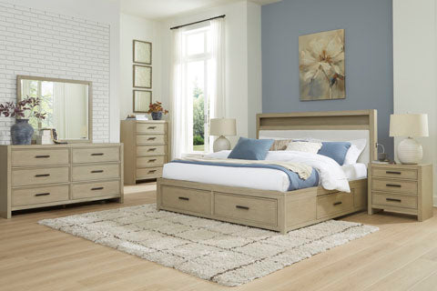 Calmoro King UPH Panel Bookcase Bed Set; Gray Wash