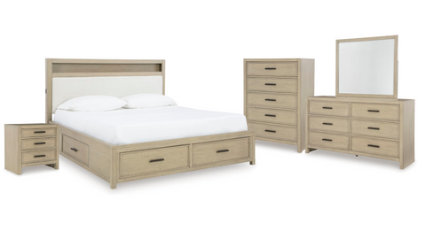 Calmoro King Size Bed, Chest of Drawers, Dresser & Mirror and Nightstand