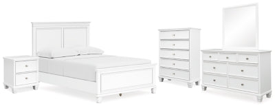 Fortman Full Queen Size Panel Bed with Mirrored Dresser, Chest and Nightstand