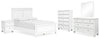 Fortman Full Queen Size Panel Bed with Mirrored Dresser, Chest and Nightstand