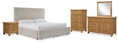 Kristiland King Upholstered Storage Bed with Mirrored Dresser, Chest and Nightstand