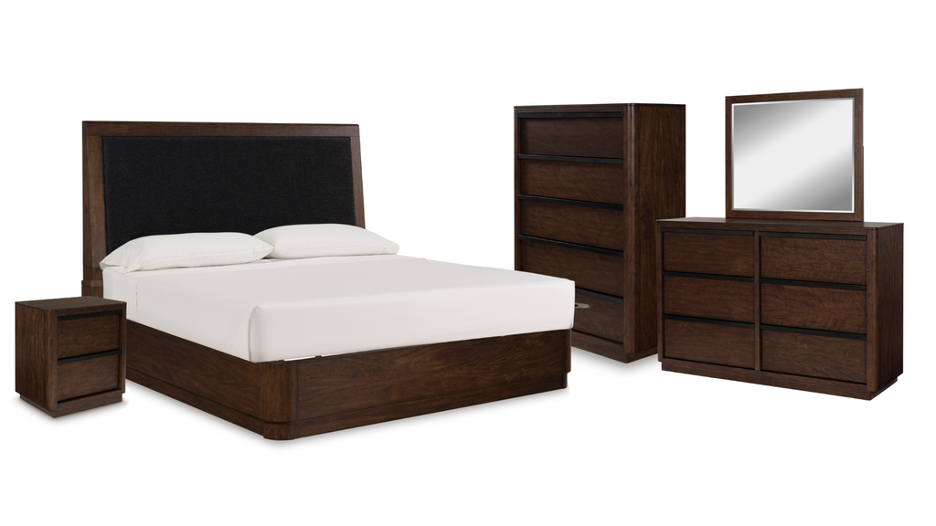 Kendamor King Size Bed, Chest of Drawers, Dresser & Mirror and Nightstand