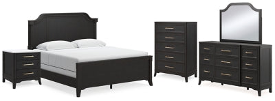 Welltern King Panel Bed with Mirrored Dresser, Chest and Nightstand