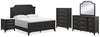 Welltern King Panel Bed with Mirrored Dresser, Chest and Nightstand