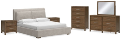 Cabalynn King Upholstered Bed with Mirrored Dresser, Chest and 2 Nightstands