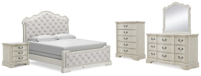 Arlendyne King Upholstered Bed with Mirrored Dresser, Chest and Nightstand