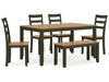 Gesthaven Dining Table and Chairs with Bench (Set of 6)