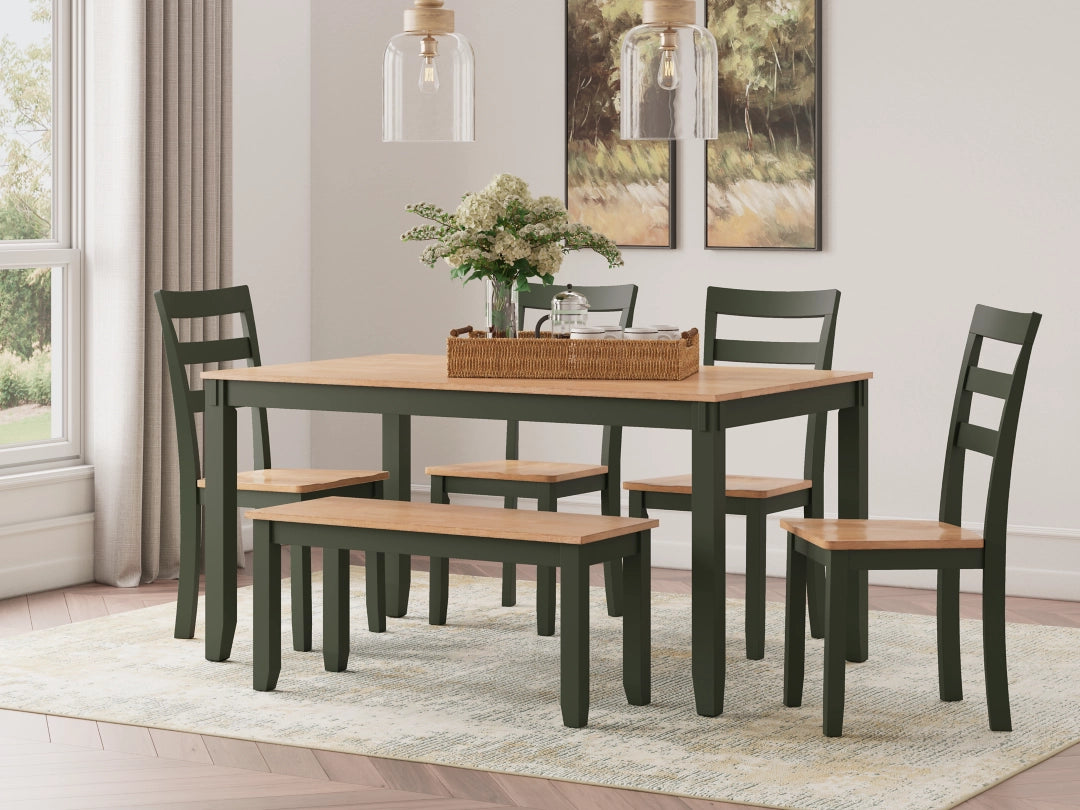 Gesthaven Dining Table and Chairs with Bench (Set of 6)