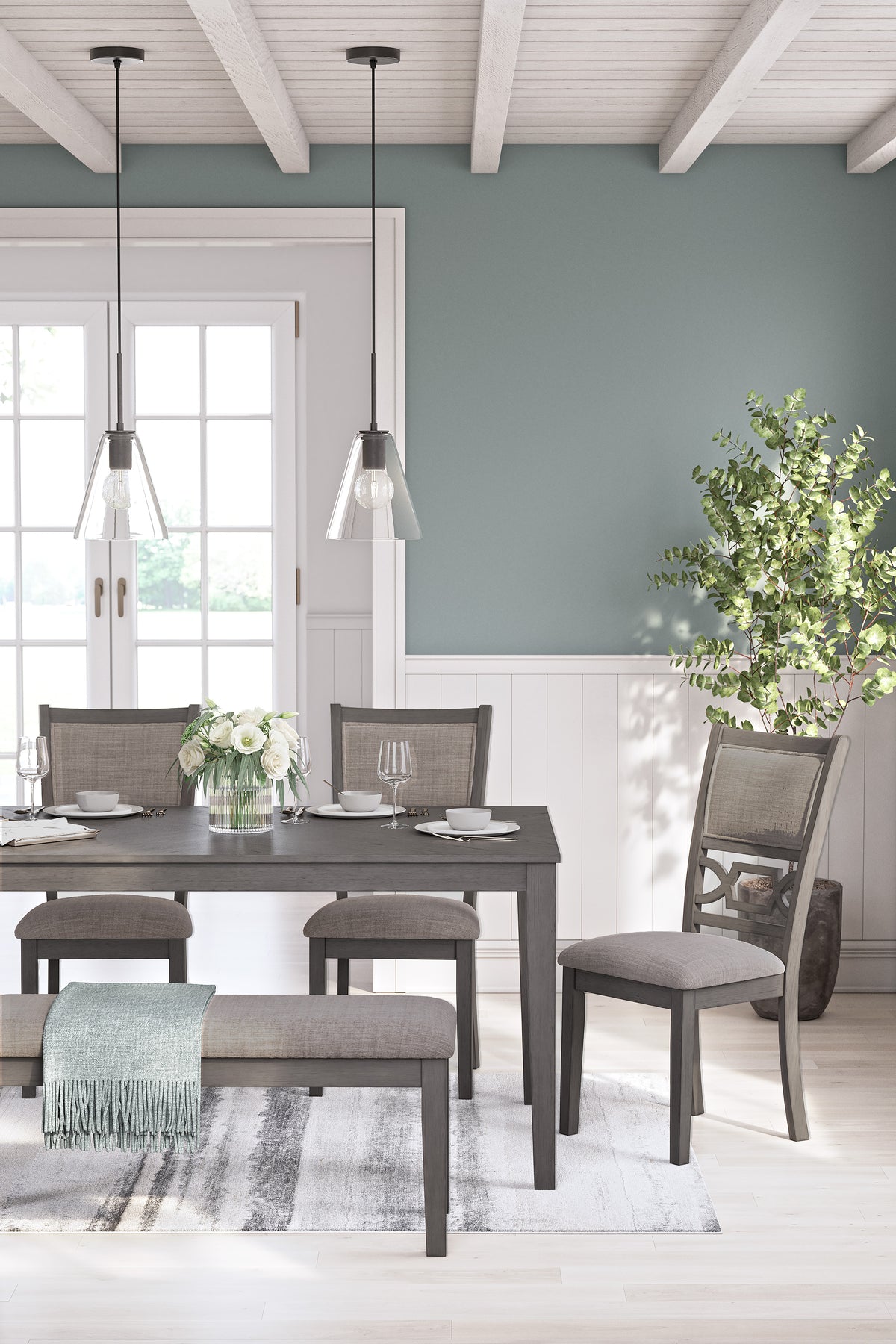 Wrenning Dining Table with 4 Chairs and Bench (Set of 6)