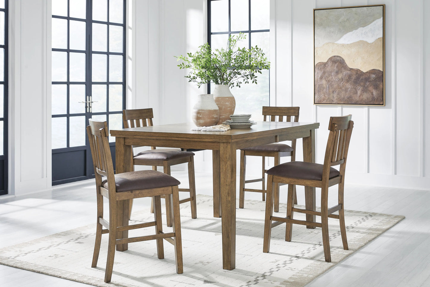 Broxtyn Counter Height Extension Dining Table and 4 Barstools