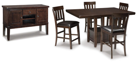 Haddigan Counter Height Dining Table, 4 Barstools and Server