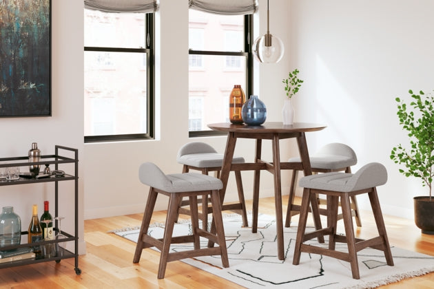 Lyncott Counter Height Dining Table and 4 Barstools; Light Gray