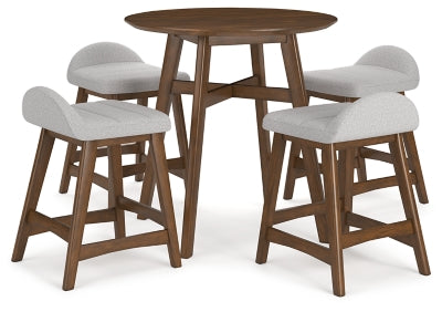 Lyncott Counter Height Dining Table and 4 Barstools; Light Gray