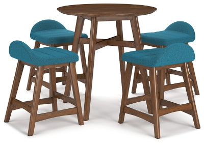Lyncott Counter Height Dining Table and 4 Barstools; Blue