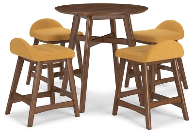 Lyncott Counter Height Dining Table and 4 Barstools; Mustard