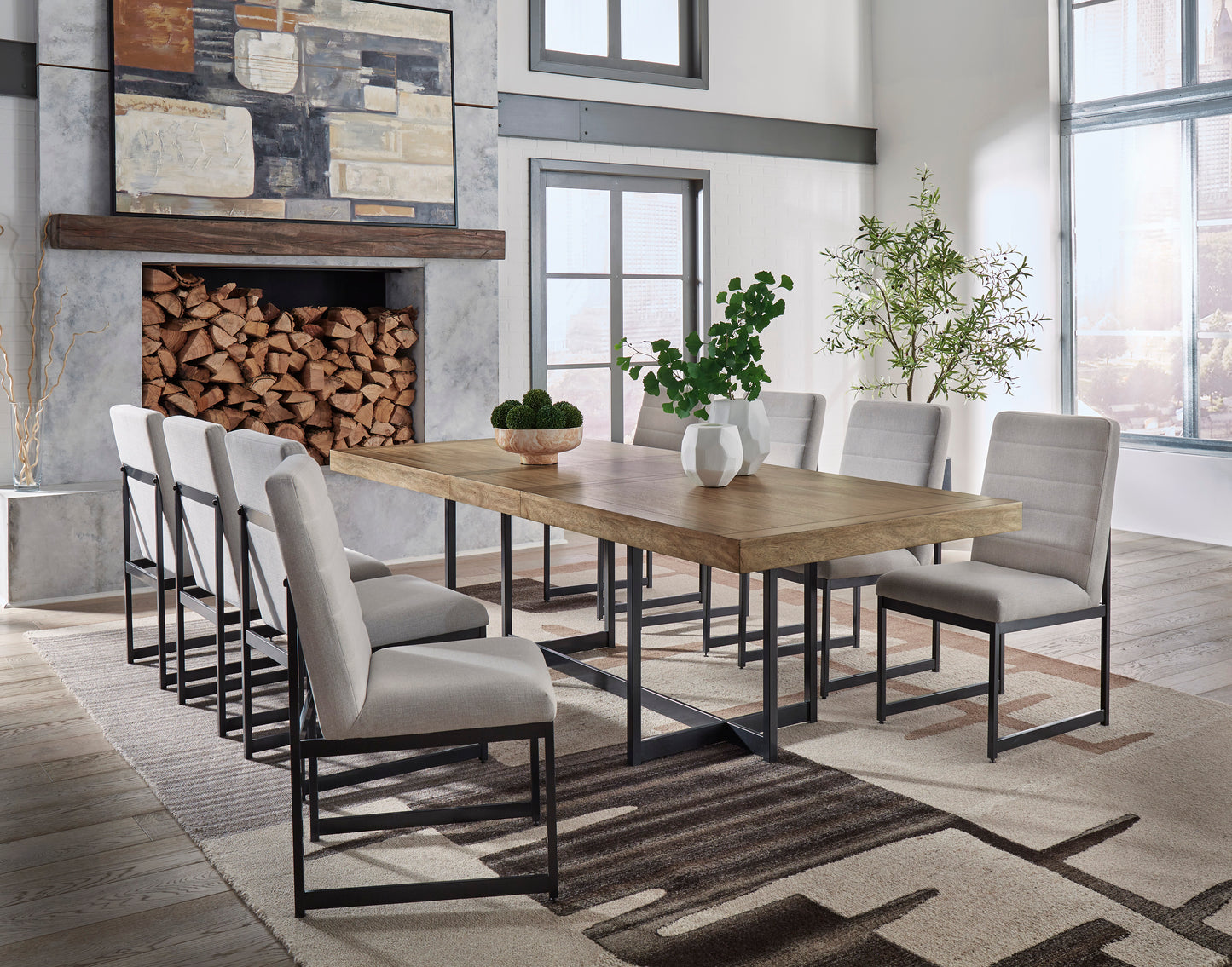Tomtyn Dining Table and 8 Chairs; Light Brown