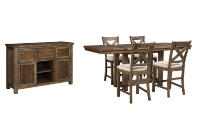 Moriville Counter Height Dining Table and 4 Barstools with Storage