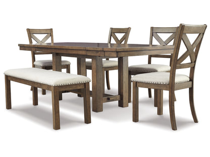 Moriville Dining Table and 4 Chairs and Bench; Grayish Brown