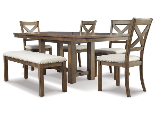 Moriville Dining Table and 4 Chairs and Bench; Grayish Brown