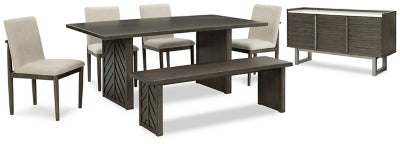 Arkenton Dining Table and 4 Chairs and Bench with Storage