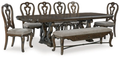 Maylee Dining Table and 6 Chairs and Bench