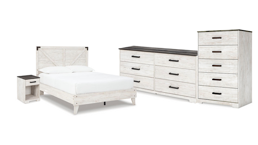 Shawburn bedroom set (Queen platform,Queen panel,six drawer dresser,five drawer chest,night stand)