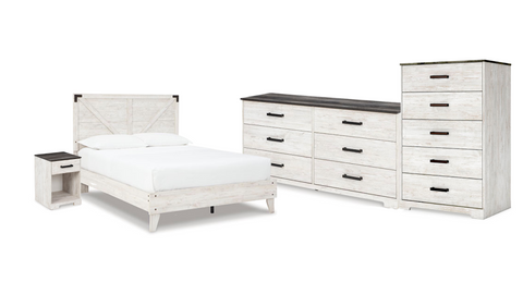 Shawburn bedroom set (Queen platform,Queen panel,six drawer dresser,five drawer chest,night stand)